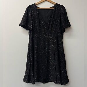 Madewell Women's 14 Black Gold Metallic Romantic Ruffle Sleeve Faux Wrap Dress